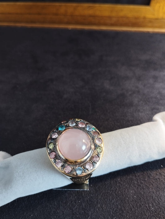 Anel Royale | Prata 925 Banho Ouro 8 Mícrons Zircónias Pedra Colorida | Elite