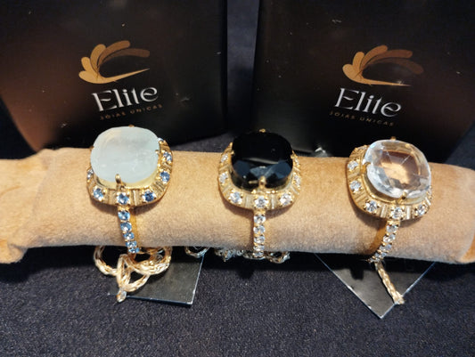 Anel Onyx Elegance | Prata 925 Banho Ouro 8 Mícrons Ónix | Elite