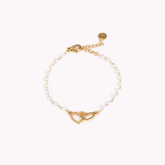 Pulseira Pérolas e Corações | Aço Inoxidável | Coleção Stellara