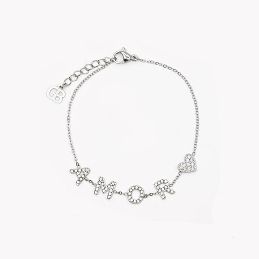 Pulseira Amor e Coração | Aço Inoxidável | Coleção Stellara