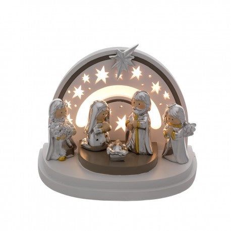 Cabana Presépio com LED e 5 Figuras | Prata Bilaminada 925 | Natal Luxo
