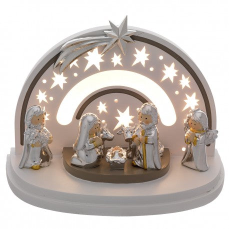 Cabana Presépio Grande com LED e 7 Figuras | Prata Bilaminada 925 | Natal Luxo