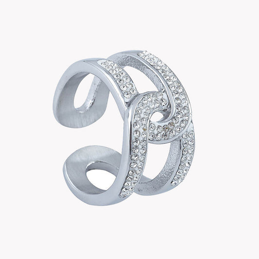 Anel Aberto com Cristais Cravejados | Aço Inoxidável Ajustável | Coleção Stellara