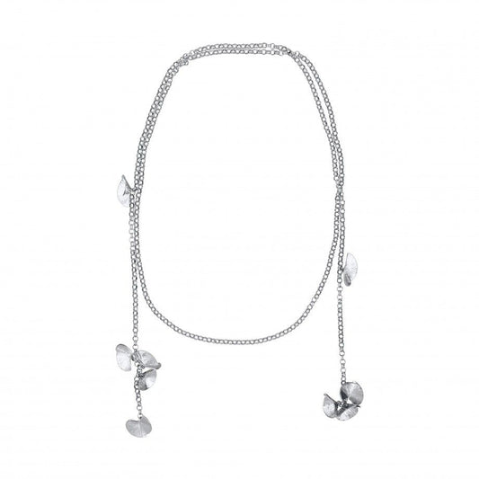 Carmo Joalheiros colar comprido feminino prata com duas correntes e pingentes em forma de petalas