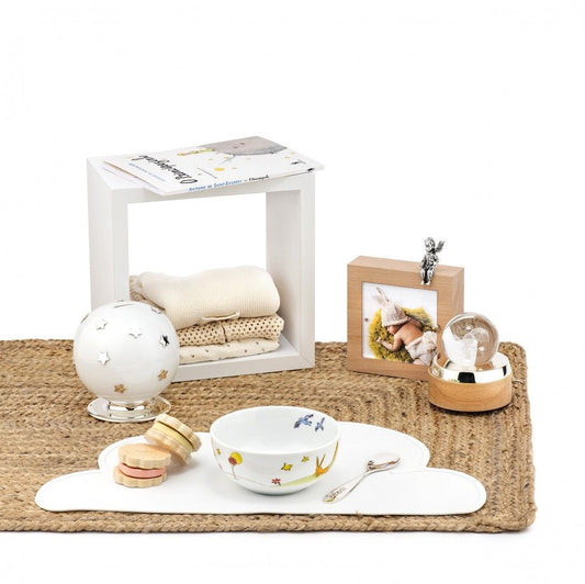 Conjunto decorativo infantil em cerâmica com mealheiro o principezinho topázio taça porta retrato e globo de neve