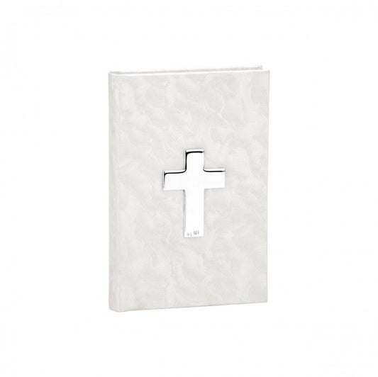 Missal branco perolado com cruz prateada decorativa Topazio 1874 missal cruz elegante para batismo