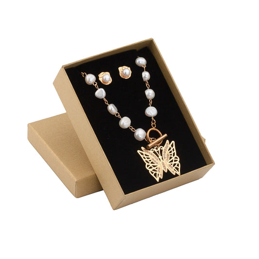 Conjunto 2 Peças Borboleta e Pérola | Aço Inoxidável | Coleção Stellara