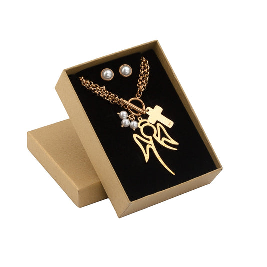 Conjunto 2 Peças Anjo e Cruz | Aço Inoxidável | Coleção Stellara