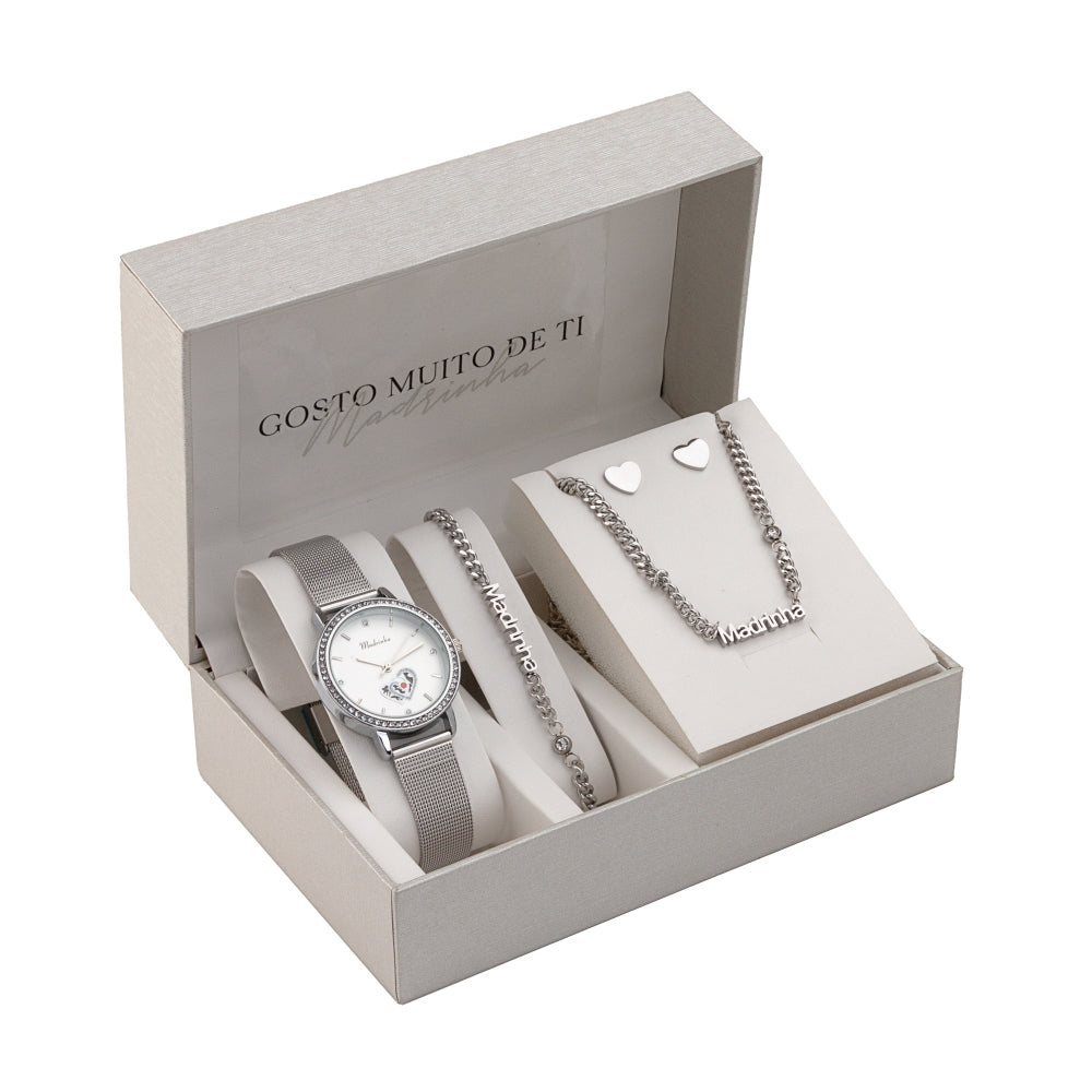 Conjunto 4 Peças Pérolas Gosto Muito de Ti | Aço Inoxidável | Coleção Stellara