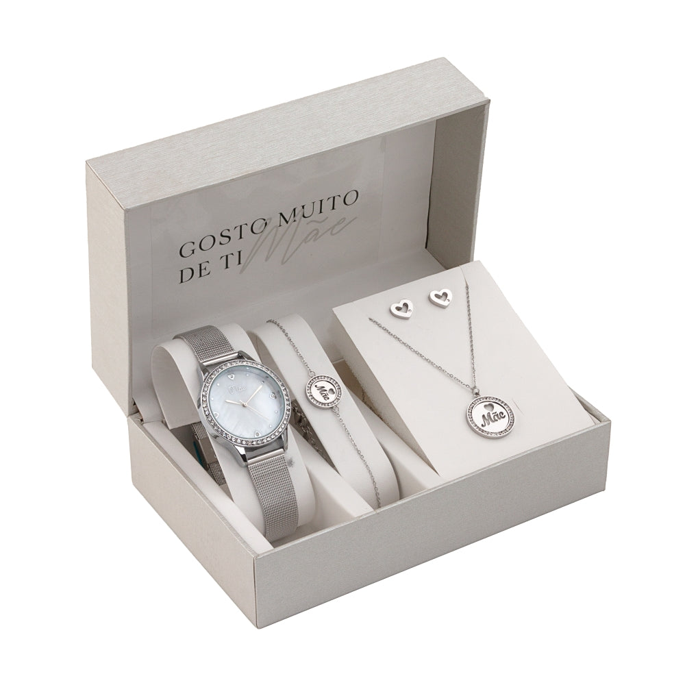 Conjunto 4 Peças Trevo Gosto Muito de Ti - Mãe | Aço Inoxidável | Coleção Stellara