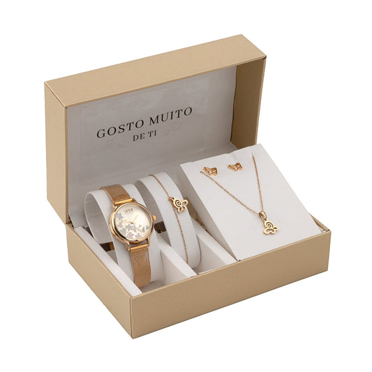 Conjunto 4 Peças Borboleta Gosto Muito de Ti | Aço Inoxidável | Coleção Stellara