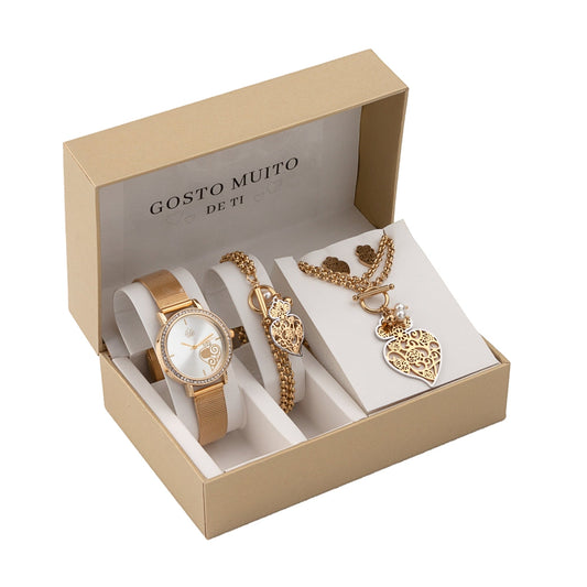 Conjunto de jóias em aço - "Gosto Muito de Ti" - Coração de Viana