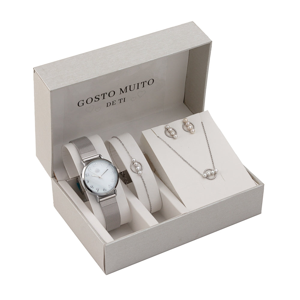 Conjunto 4 Peças Pérolas 3 Gosto Muito de Ti | Aço Inoxidável | Stellara