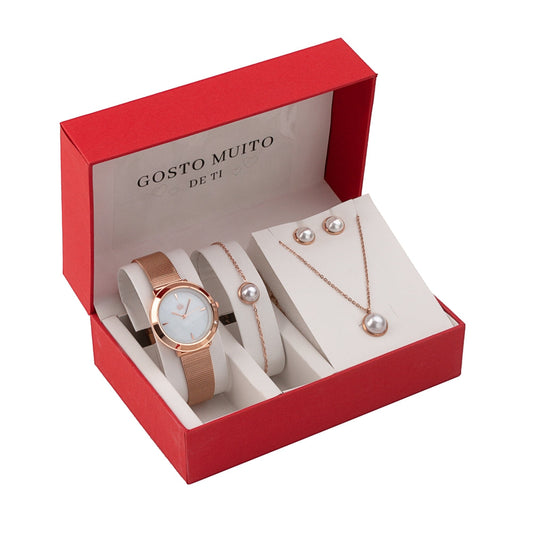 Conjunto 4 Peças Pérolas 4 Gosto Muito de Ti | Aço Inoxidável | Coleção Stellara