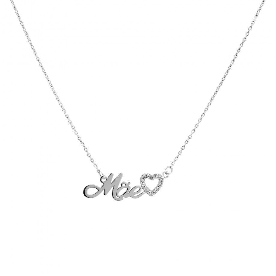 Topázio 1874 colar mãe com coração em prata com corrente delicada e pendente cravado