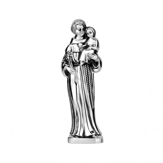bibelot Santo António 10cm estatueta prateada de metal com Santo António segurando o Menino ideal para decoração Carmo Joalheiros