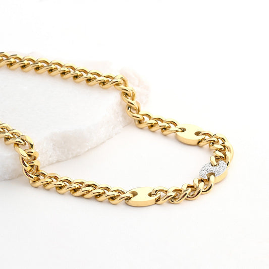 Colar Malha Grossa com Brilhantes | Aço Inoxidável | Coleção Stellara