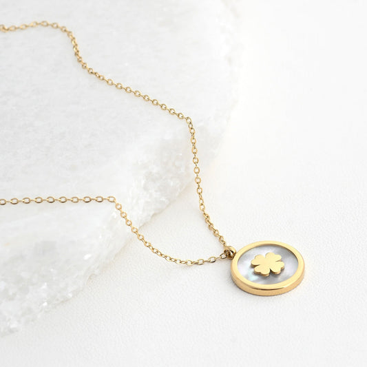 Colar Trevo com Madrepérola | Aço Inoxidável | Coleção Stellara