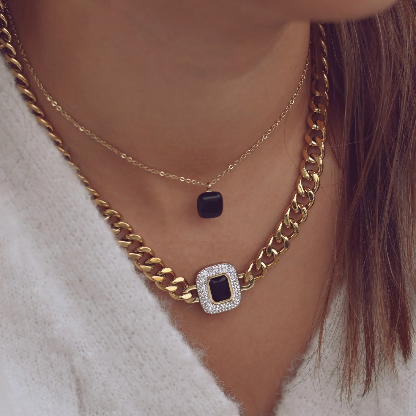 Colar Malha Quadrada com Brilhantes | Aço Inoxidável | Coleção Stellara