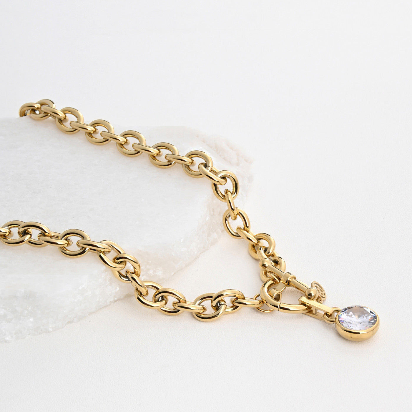 Colar Elos com Zircónia Gota | Aço Inoxidável | Coleção Stellara