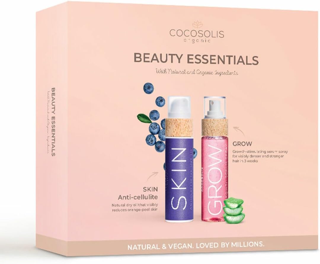Linha de óleos corporais COCOSOLIS com fragrâncias naturais em embalagens coloridas na praia