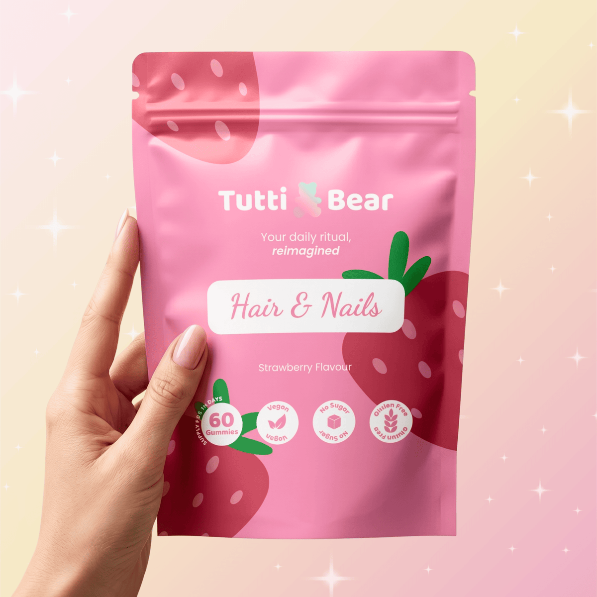 TUTTI BEAR Gomas Cabelo & Unhas – Morango | 60 Gummies