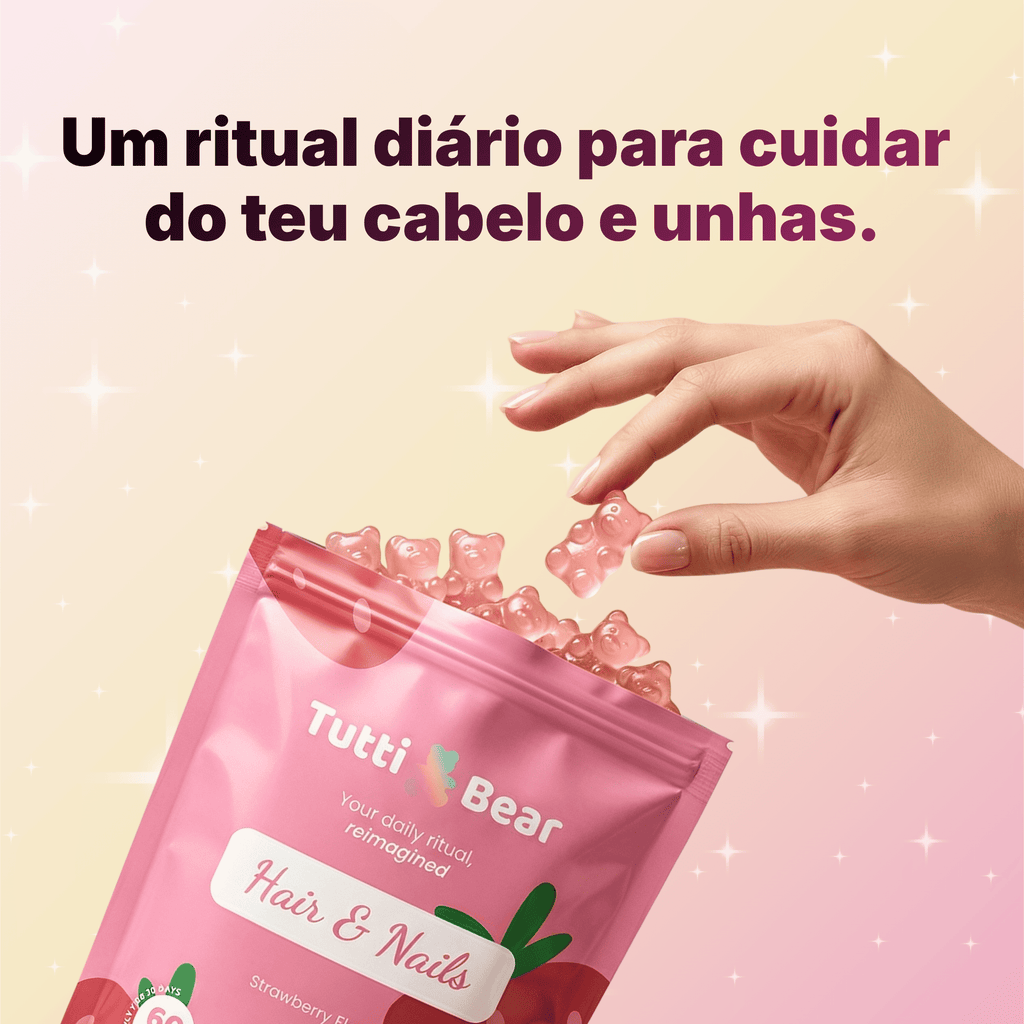 TUTTI BEAR Gomas Cabelo & Unhas – Morango | 60 Gummies