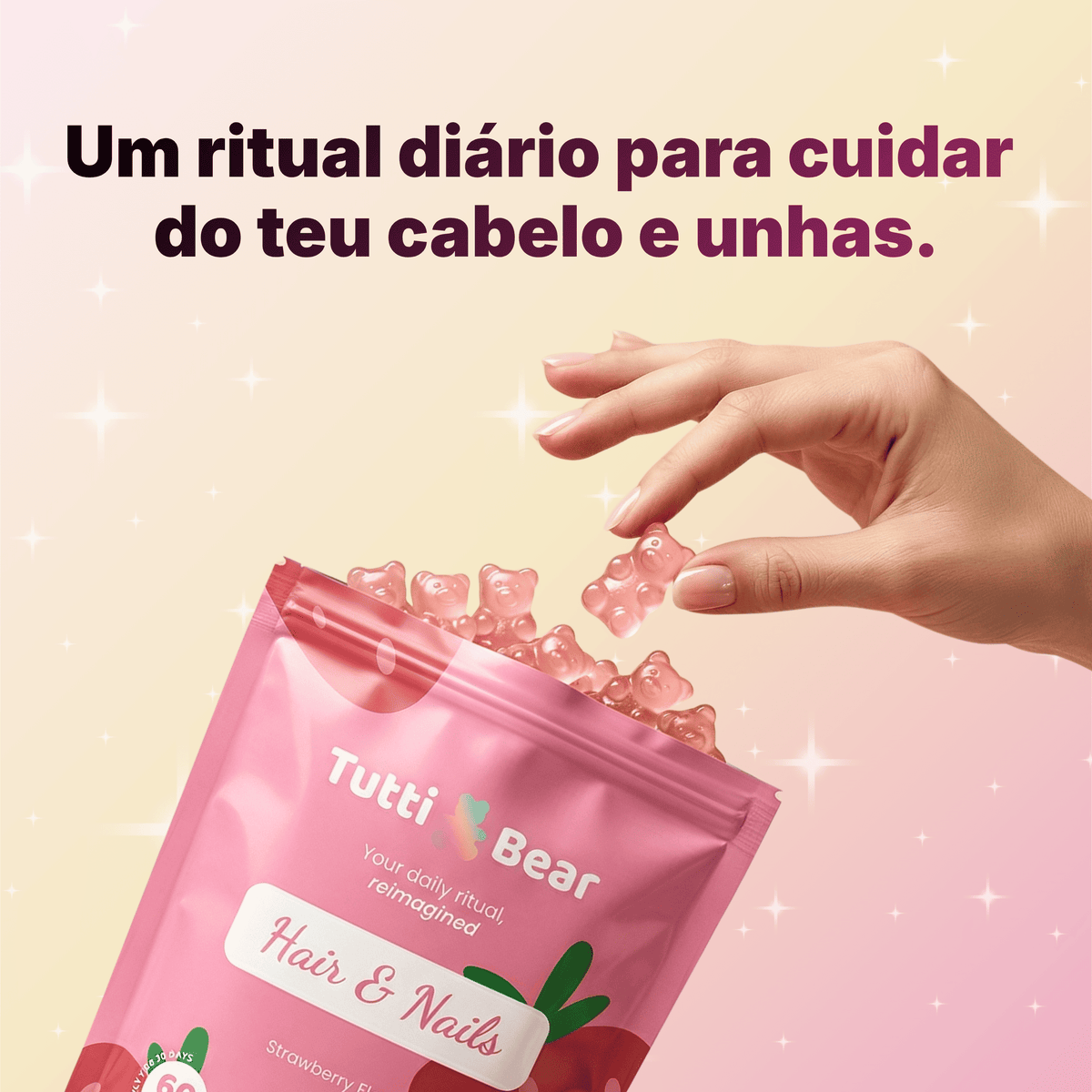 TUTTI BEAR Gomas Cabelo & Unhas – Morango | 60 Gummies
