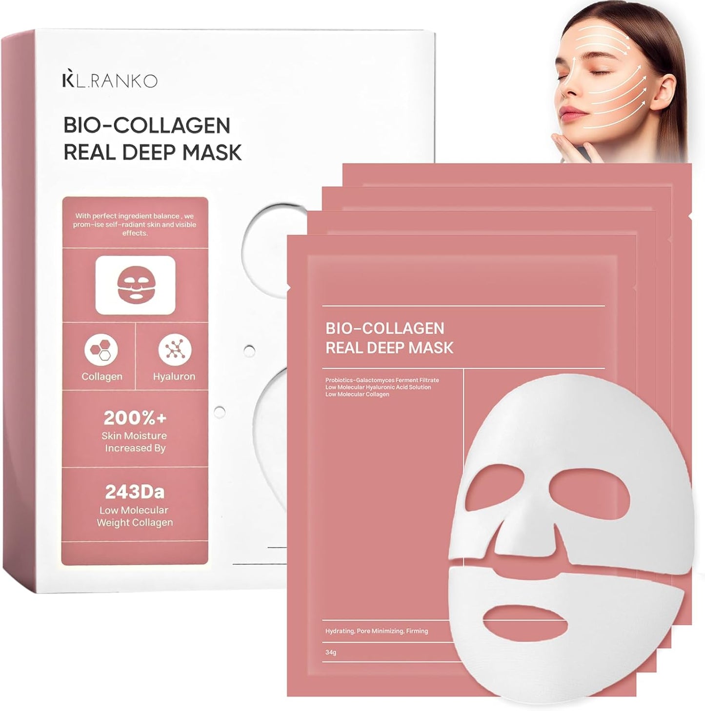 BIO COLLAGEN Máscara Profunda Overnight 4 Peças | Hidratação Anti-Rugas | Cosmética