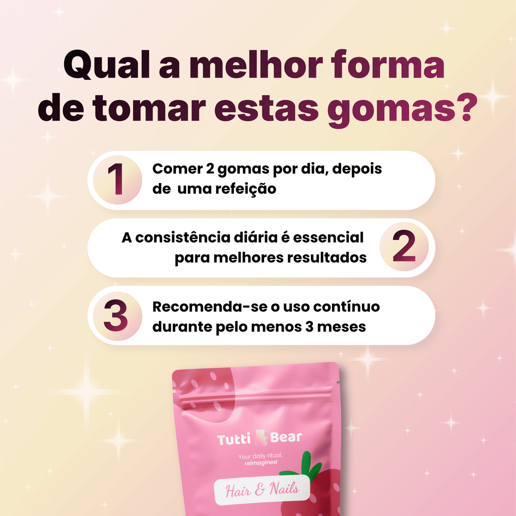TUTTI BEAR Gomas Cabelo & Unhas – Morango | 60 Gummies