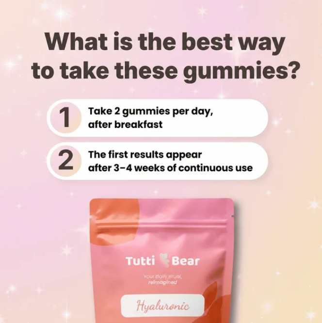 TUTTI BEAR Gomas de Ácido Hialurónico – Pêssego | 60 Gummies