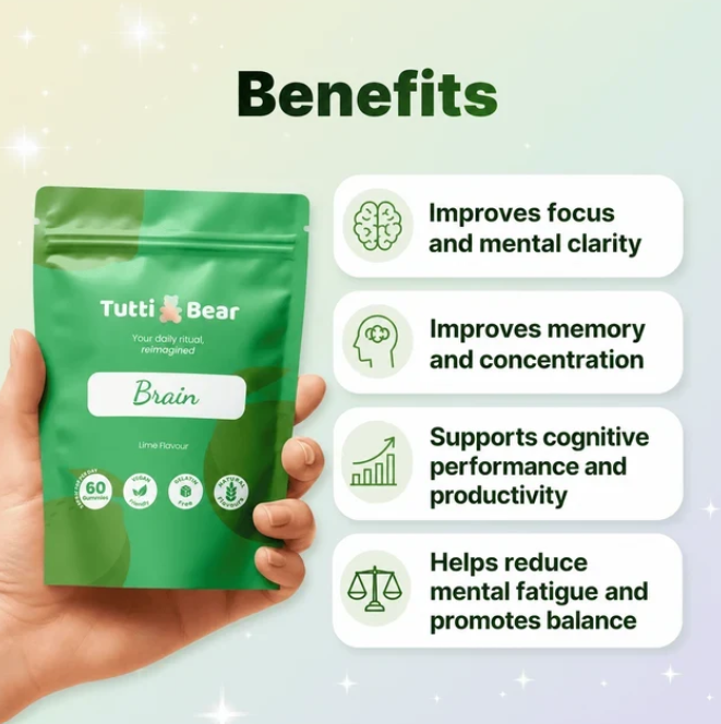 TUTTI BEAR Gomas Brain – Foco & Concentração – Lima | 60 Gummies