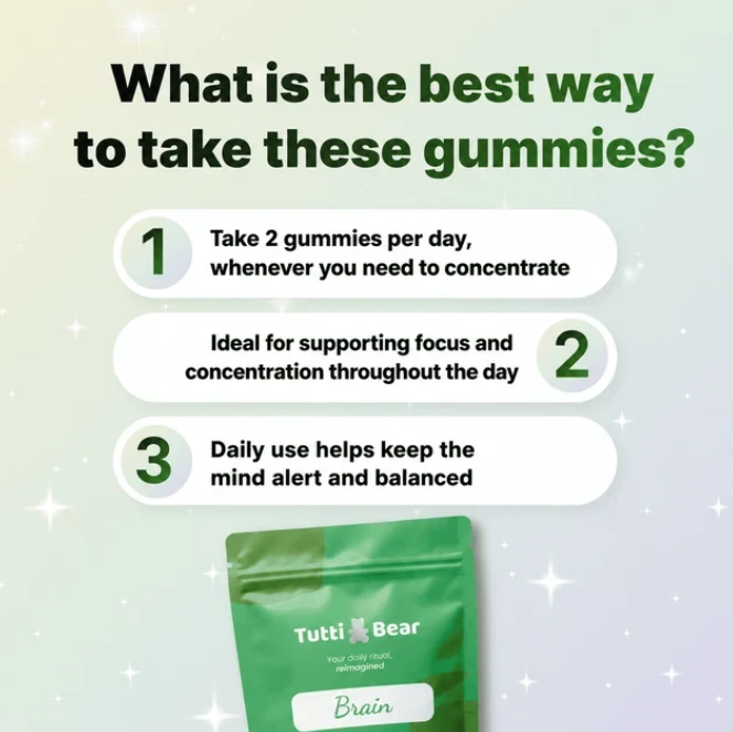 TUTTI BEAR Gomas Brain – Foco & Concentração – Lima | 60 Gummies