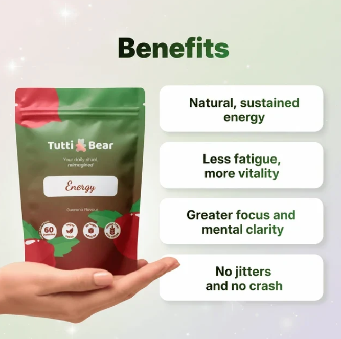 TUTTI BEAR Gomas de Energia com Guaraná – Guaraná | 60 Gummies