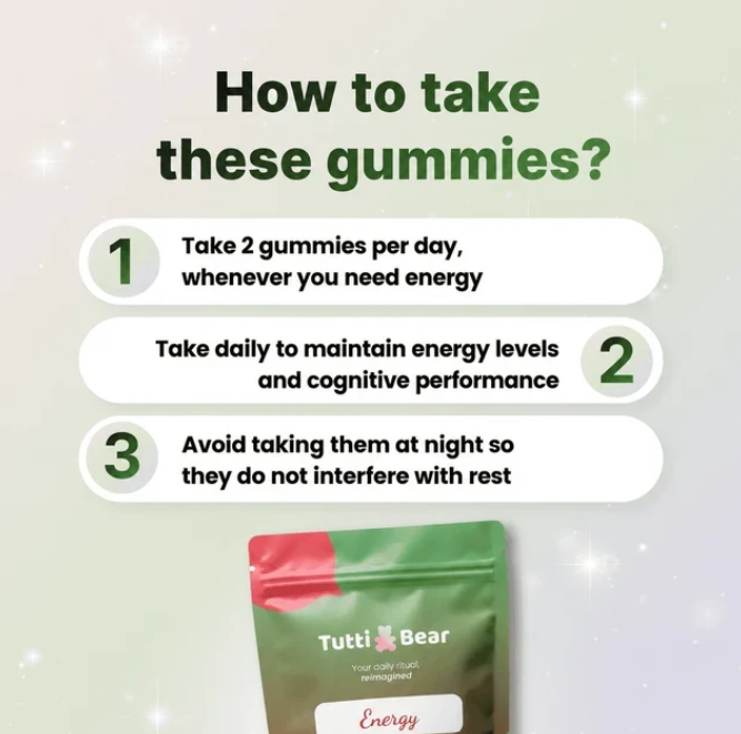 TUTTI BEAR Gomas de Energia com Guaraná – Guaraná | 60 Gummies
