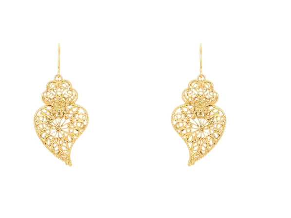 Brincos Coração de Viana com Girassol | Aço Inoxidável Dourado | Alma de Portugal