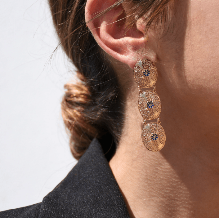 Brincos Tradicional e Flor Longos | Aço Inoxidável Dourado | Alma de Portugal