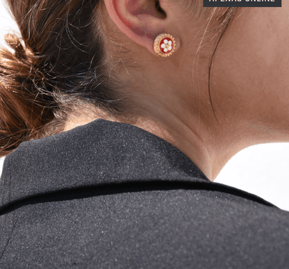 Brincos Flor Vermelha Tradicional | Aço Inoxidável Banho Ouro | Alma de Portugal