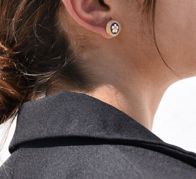 Brincos Flor Azul Tradicional | Aço Inoxidável Banho Ouro | Alma de Portugal