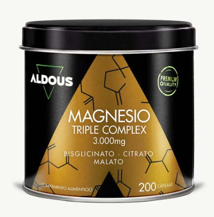 ALDOUS BIO - Triplo Magnésio Citrato de magnésio, bisglicinato e malato - 200 cápsulas
