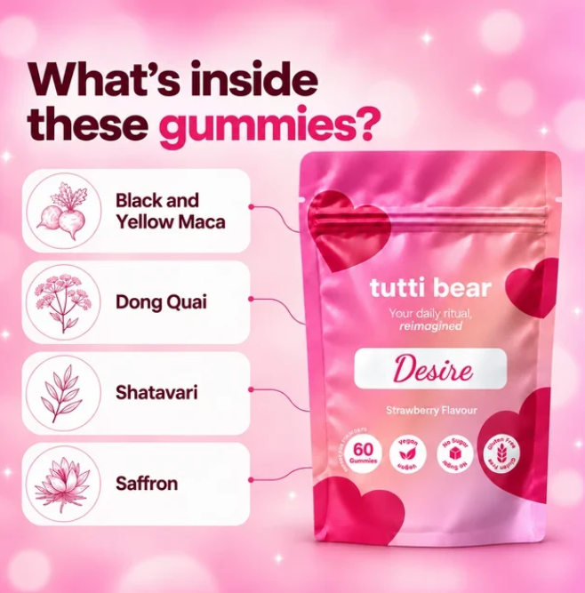 TUTTI BEAR Gomas de Equilíbrio Feminino – Morango | 60 Gummies