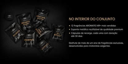 Conjunto Clipe Ar Carro AROMATIC•89• | 1 Clipe + 12 Aromas Fragrância Premium
