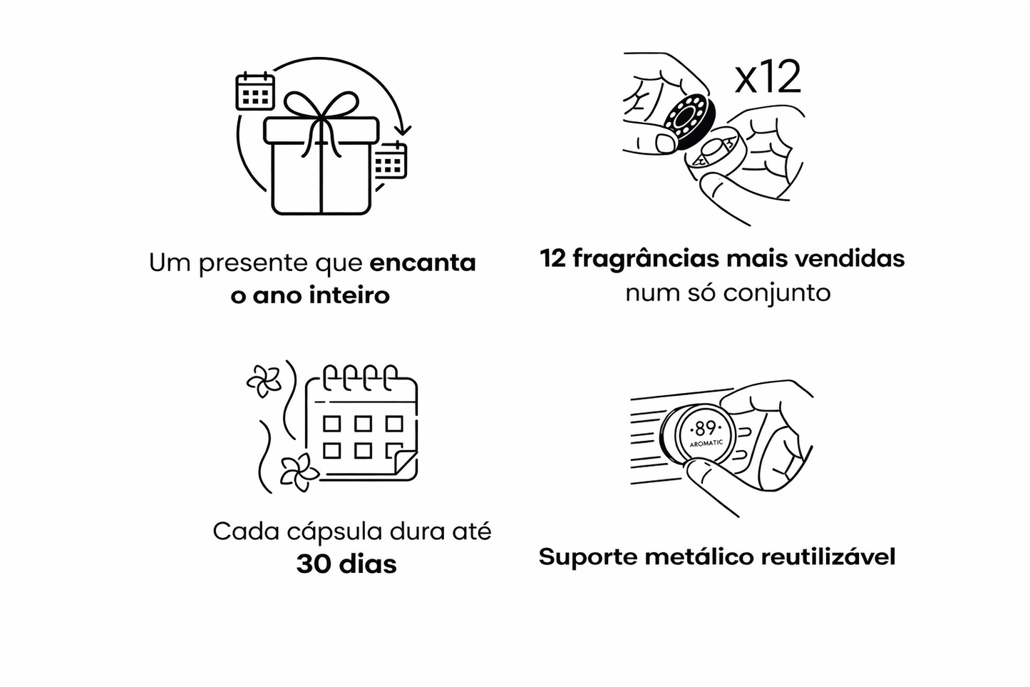 Conjunto Clipe Ar Carro AROMATIC•89• | 1 Clipe + 12 Aromas Fragrância Premium