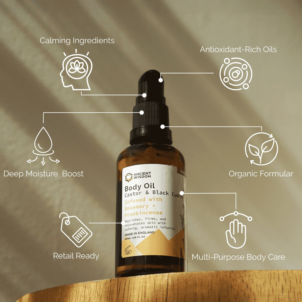 ANCIENT WISDOM - Óleo Corporal Orgânico de Alecrim e Olíbano 50 ml