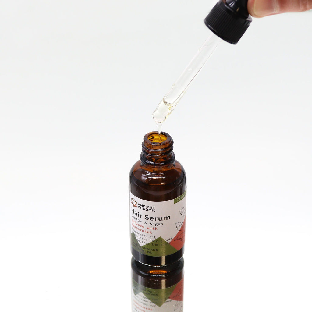 Sérum Capilar Biológico de Hortelã-Pimenta com Argão e Rícino – 30 ml | Ancient Wisdom