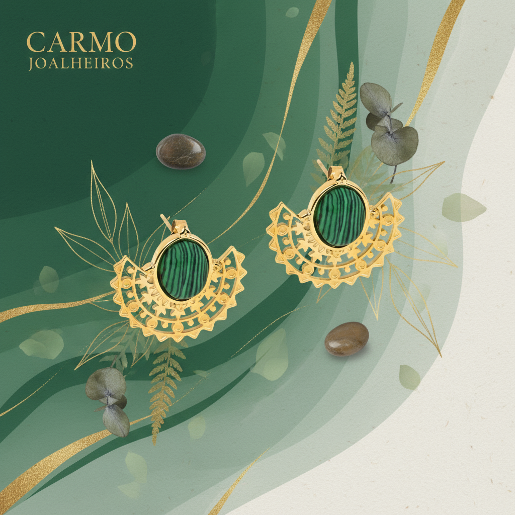 Banner Brincos Aço Inoxidável Malaquita Luxo