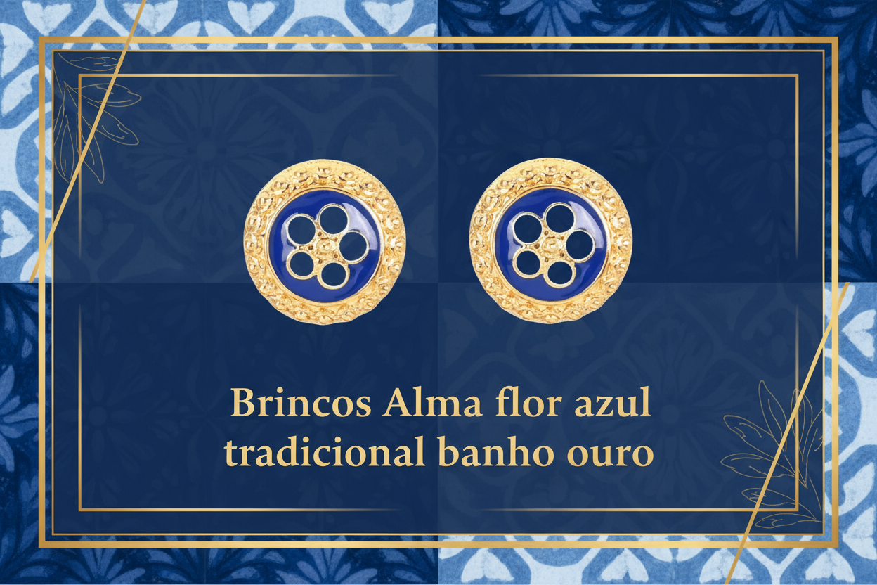 Banner Brincos Alma flor azul tradicional banho ouro