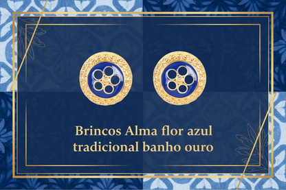 Banner Brincos Alma flor azul tradicional banho ouro