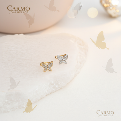 Banner Brincos Ear Cuff Borboleta Aço com Cristais