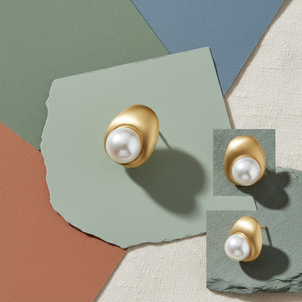 Banner Brincos em aço oval pérola